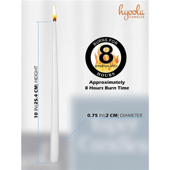 12 Pack Tall Taper Candles - 10 Inch White Dripless, Unscented Dinner Candle - Picture 2 of 6
